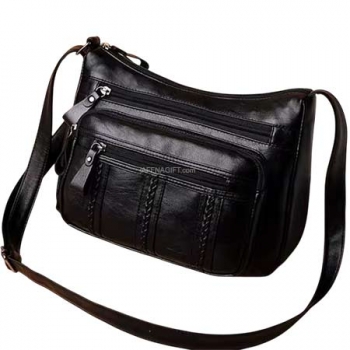 Soft Leather Ladies Shoulder Bag - Black